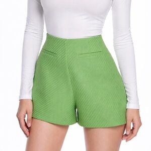 Textured Green Women's Shorts ZARA Spring Casual Comfy